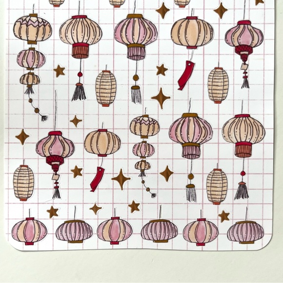 ✨handmade by me✨Chinese pink gold red lanterns planner stickers decorative bujo - Picture 6 of 8